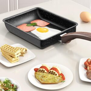 KALTEK Tamagoyaki Pan with accessories, Includes serving plate, oil brush, spatula and chopsticks, Japanese Cookware, Egg Pan, Rectangle Frying Pan, Omelette Maker Nonstick, Omelet Pan, 7" x 5" Black