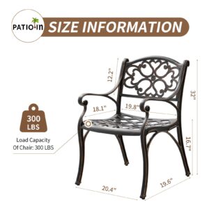 PATIO-IN 2 Pieces Patio Dining Chairs Cast Aluminum Bistro Chair Set, All Weather Outdoor Chair with Bronze MAluminum Frame for Outdoor Lawn Garden (Bronze)