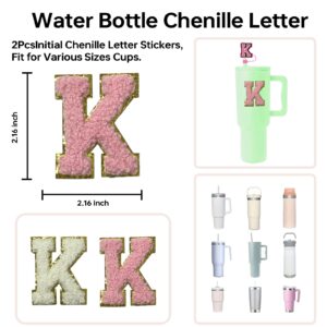 Kacuozx 6PCS Stanley Cup Letter Charm Accessories, Silicone Straw Cover Cap Toppers, Adhesive Chenille Letter Patch Sticker, Initial Letter Hydro Charms for Stanley 30 40 Oz Tumblers Handle Decor K