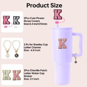 Kacuozx 6PCS Stanley Cup Letter Charm Accessories, Silicone Straw Cover Cap Toppers, Adhesive Chenille Letter Patch Sticker, Initial Letter Hydro Charms for Stanley 30 40 Oz Tumblers Handle Decor K