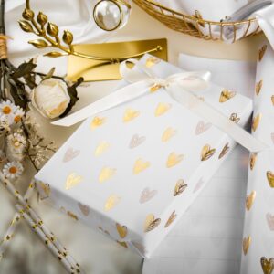 MAYPLUSS Foil Hearts Wrapping Paper Roll - 17 Inch X 33 Feet - Luxury Metallic Golden Heart Design Holiday Gift Wrap Present Paper for Valentine’s Day, Birthdays, Wedding, Anniversaries