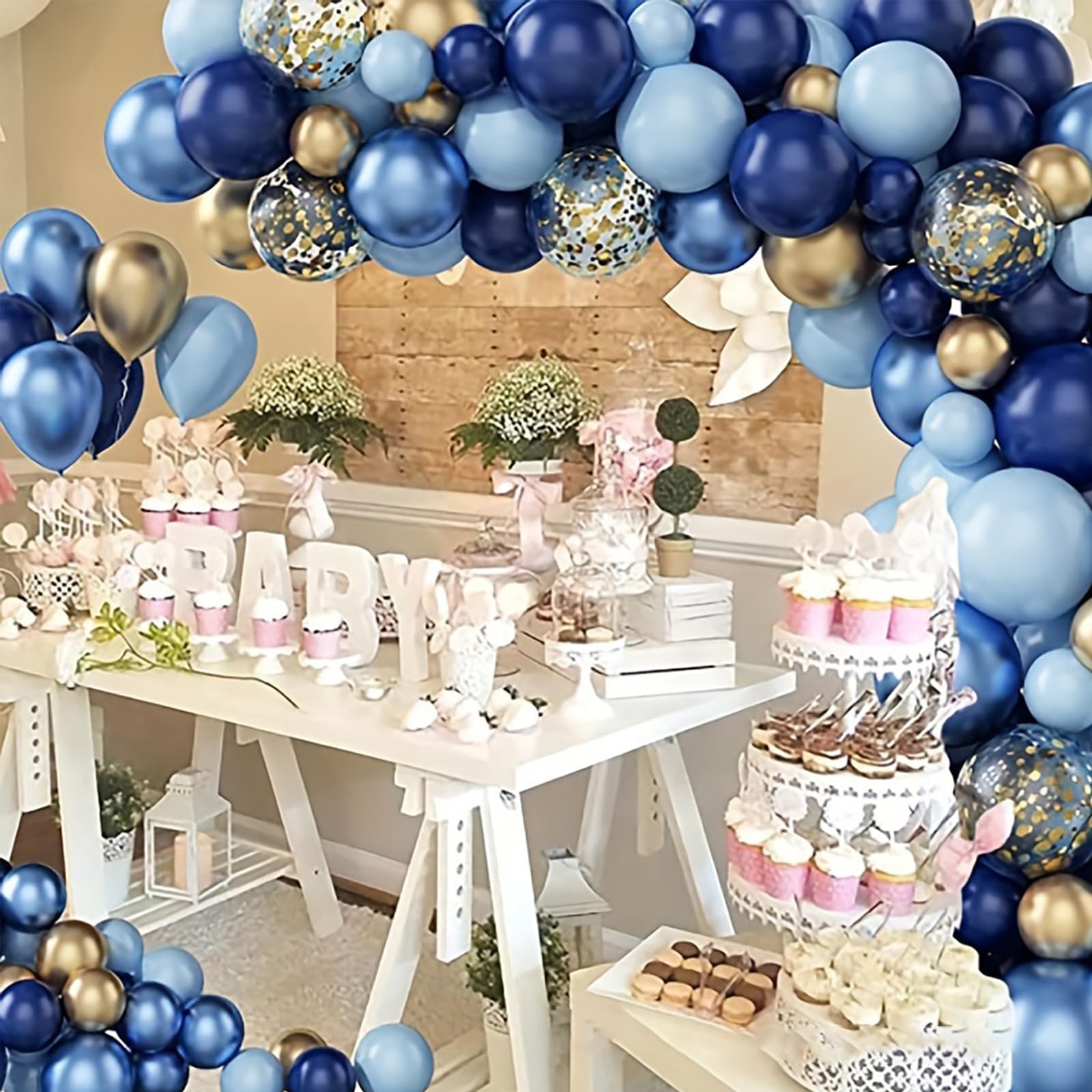 KIZZHISI 133PCS Navy Blue Balloon Garland Arch Kit, Metallic Blue and Macaron Blue Balloons, Gold Confetti and Metallic Gold Balloons Arch for Birthday Party Decorations, Wedding, Bridal Shower