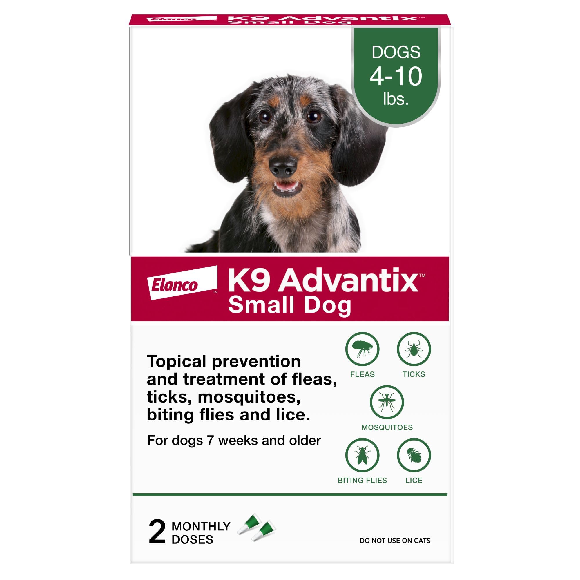 K9 Advantix Flea, Tick & Mosquito Prevention for Dogs 4-10 lbs. | Flea Drops for Small Dogs | Apply Monthly | 2 Treatments