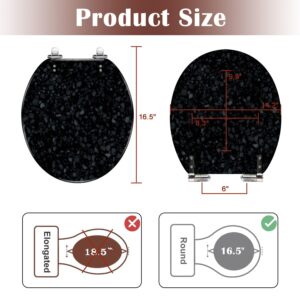 Round Toilet Seat Black terrazzo flooring seamless texture Realistic pattern dark mosaic Resin Toilet Seat Quietly Slow Close with Quick-Release Hinges Toilet Seat with Cover Easy to Clean Install