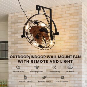 Moooni 20" Fansconce, 6-Speed Wall Mount Fan,Timable Caged Ceiling Mount Fan with Remote and Light, Industrial Outdoor/Indoor Wall Mounted Fan for Patio, Garage, Toolroom, Warehouse, Greenhouse, Barn