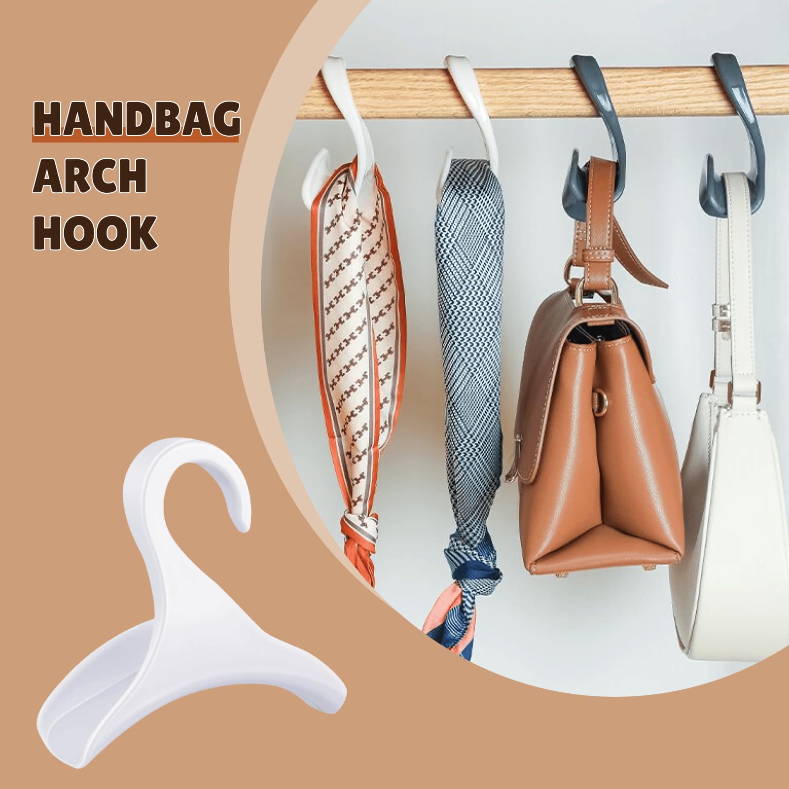 Zakrafo 6 Pcs Purse Hanger Bag Hanger Purse Organizer for Closet Organizer Storage Purses Handbags Bag Backpacks Tote (White)