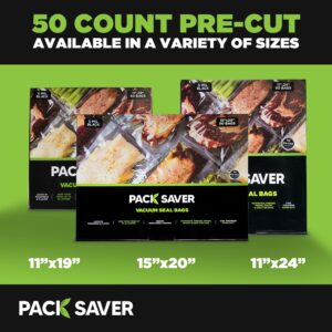 Pack Saver Vacuum Seal Bags 50 Commercial Grade PreCut Bags for Ultimate Food Preservation, Airtight Food Vac Bags for Storage, Meal Prep or Sous Vide, BPA Free, Black and Clear (11" x 19")