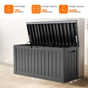 80 Gallon Resin Deck Box, Lockable Patio Outdoor Storage Box for Furniture, Garden Tools and Tools Storage, Waterproof Outside Storage Box - Black