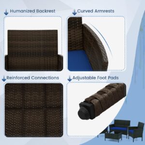 HAPPYGRILL 8 Pieces Outdoor Rattan Conversation Set, Patio Wicker Furniture Set with Loveseat Chairs & Tempered Glass Coffee Table, Outside Sectional Sofa Set for Backyard, Garden Poolside