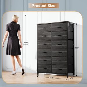 YaFiti Dresser for Bedroom, Tall Dresser with12 Drawers, Dressers Bedroom Furniture Dressers & Chest of Drawers for Clothes, Closet, Black 2pcs