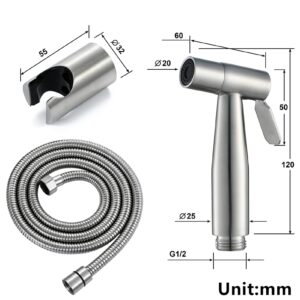 Handheld Toilet Bidet Sprayer, Stainless Steel Bidet Faucet, Bathroom Wall Mount Sprayer, Self Cleaning Bidet Hygienic Shower,Gun Metal Gray (Color : Brushed)