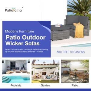 Patiorama 2-Piece Patio Furniture Sofa Set, Outdoor Sectional Sofa, All-Weather Grey PE Wicker Rattan Conversation Set, Outdoor Loveseat, Patio Seating for Balcony Garden Pool (Dark Grey Cushion)