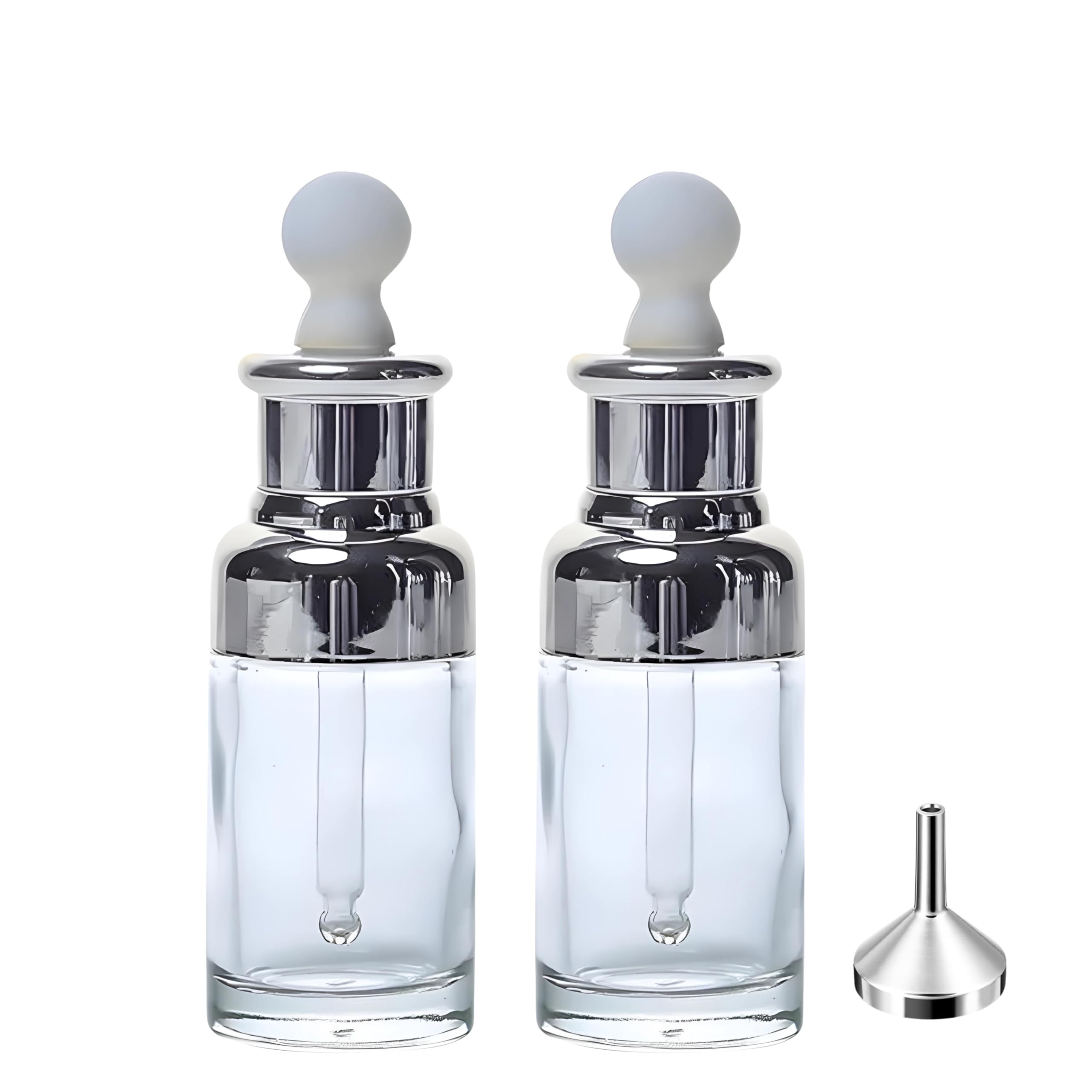 Luxury Clear Glass Dropper Bottles - Thick 2oz (50ml) Leakproof Eye Dropper Bottles for Essential Oils, Perfumes, Face Serums, Beauty & Personal Care, Tinctures, Travel (2oz. Silver)