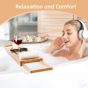 Foldable Teak Bathtub Tray with Expandable Handles - Luxury Small Bathtub Caddy with Wine Glass & Phone Holder for Spa Relaxation & Bath Tub Accessories