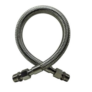 Industrial Grade Compressor Jumper Hose, 1/2" NPT Male x 20" Length, 750°F，450 PSI，Both Sides Fittings Rotate Freely，Flexible Whole body Stainless Steel Metal Hose