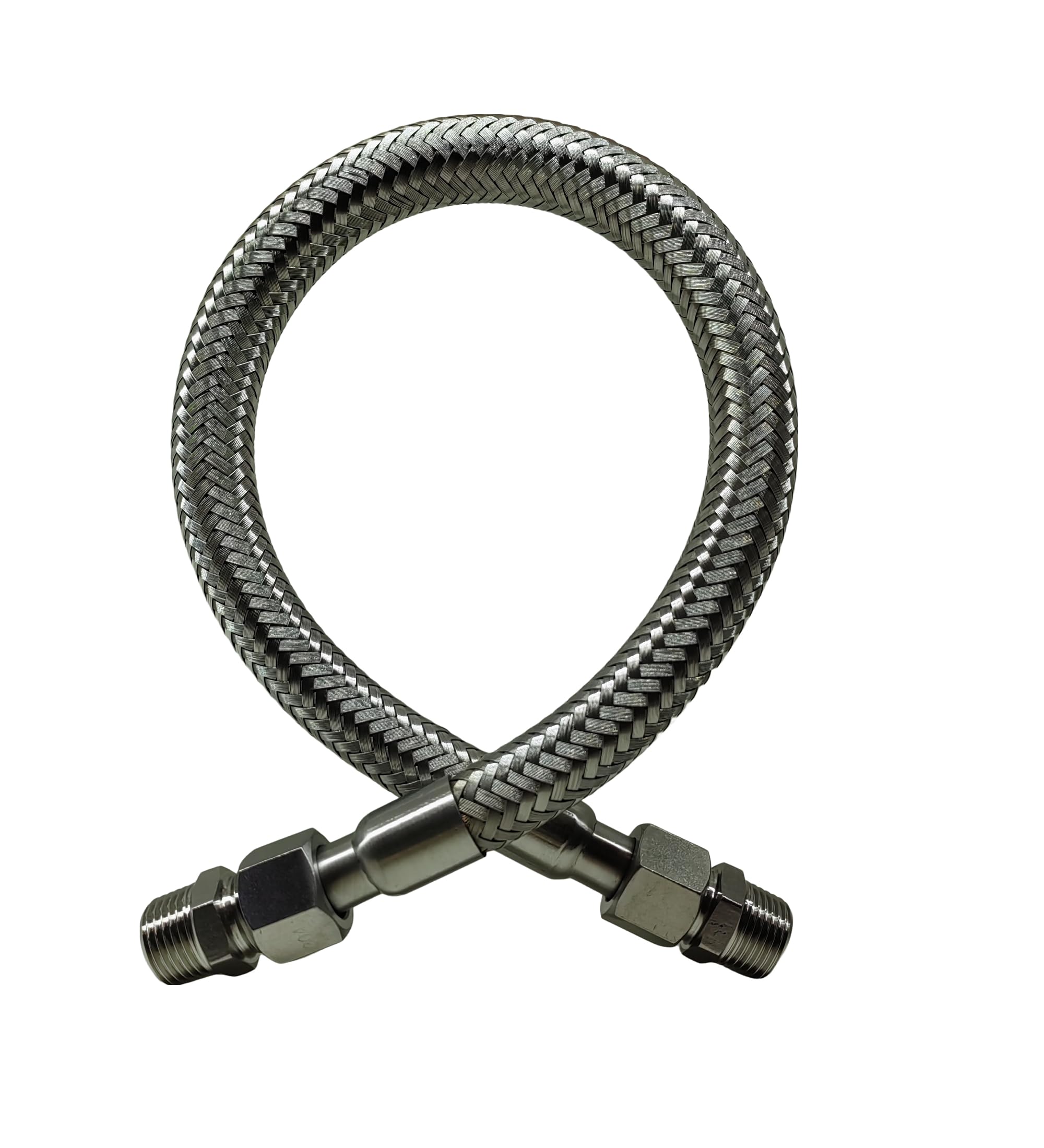 Industrial Grade Compressor Jumper Hose, 1/2" NPT Male x 20" Length, 750°F，450 PSI，Both Sides Fittings Rotate Freely，Flexible Whole body Stainless Steel Metal Hose