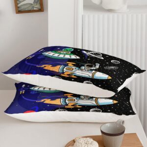 AILONEN Astronaut Duvet Cover Twin Size, Size, Cute Cartoon Astronaut Bedding Set for Kids Boys,Crazy Alien Comforter Cover,3 PCS,1 Quilt Cover and 2 Pillowcases