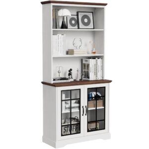 blini 5 shelf tall bookcase with glass doors white bookshelf 31in wide display standing storage shelf 72in tall wood book shelves for bedroom living room office library