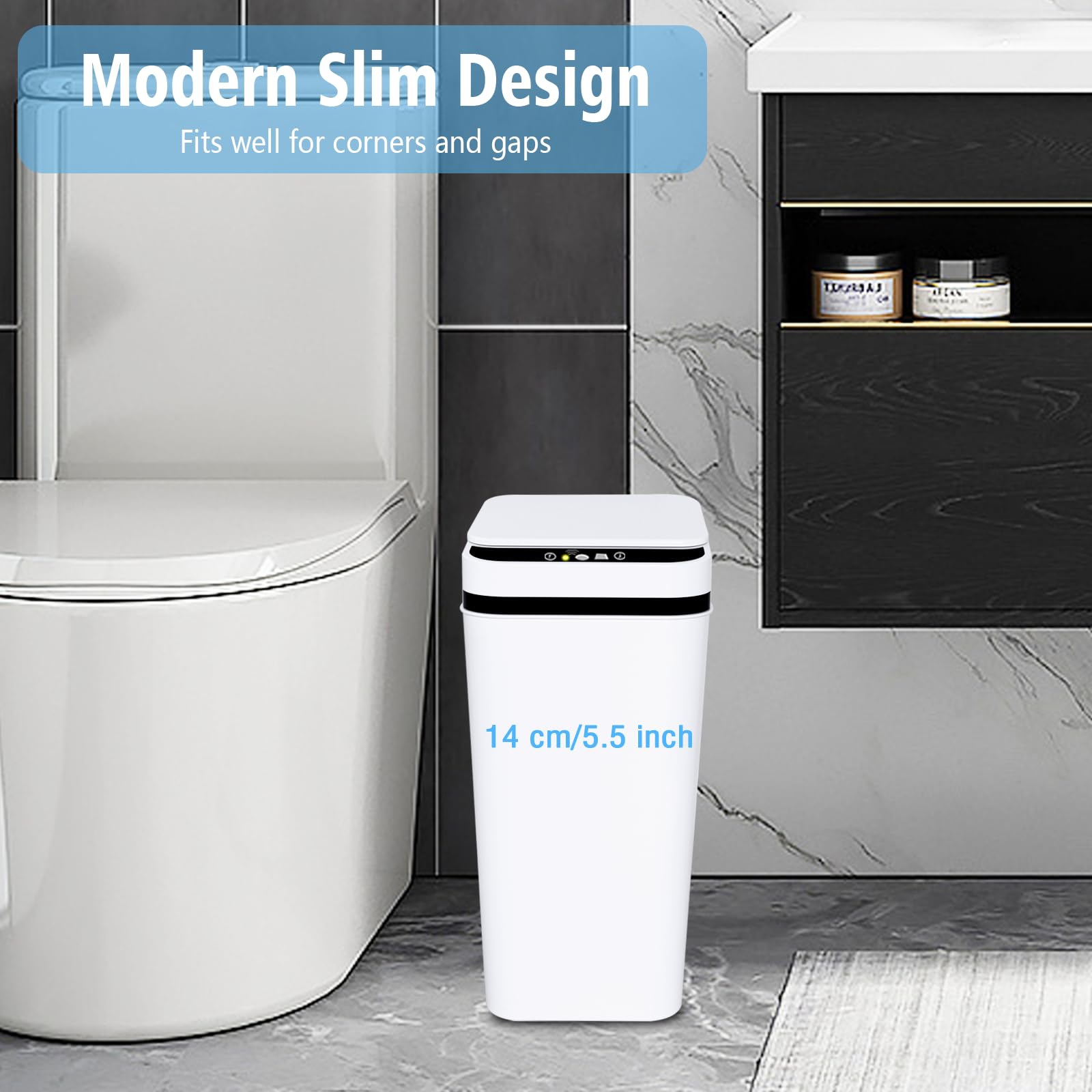 jinligogo 3Pack Bathroom Small Trash Can with Lid, 2.2 Gallon Touchless Automatic Garbage Can Slim Waterproof Motion Sensor Smart Trash Bin for Bedroom, Office, Living Room White/Black/Grey