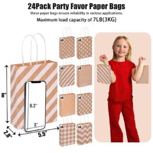 TOXOY 24PCS Paper Bags with Handles, 5.5"x2.8"x8" Gift Bags Bulk Polka Dot Striped Gift Bags Party Favor Bags Goodie Bags for Birthday Wedding Party Supplies