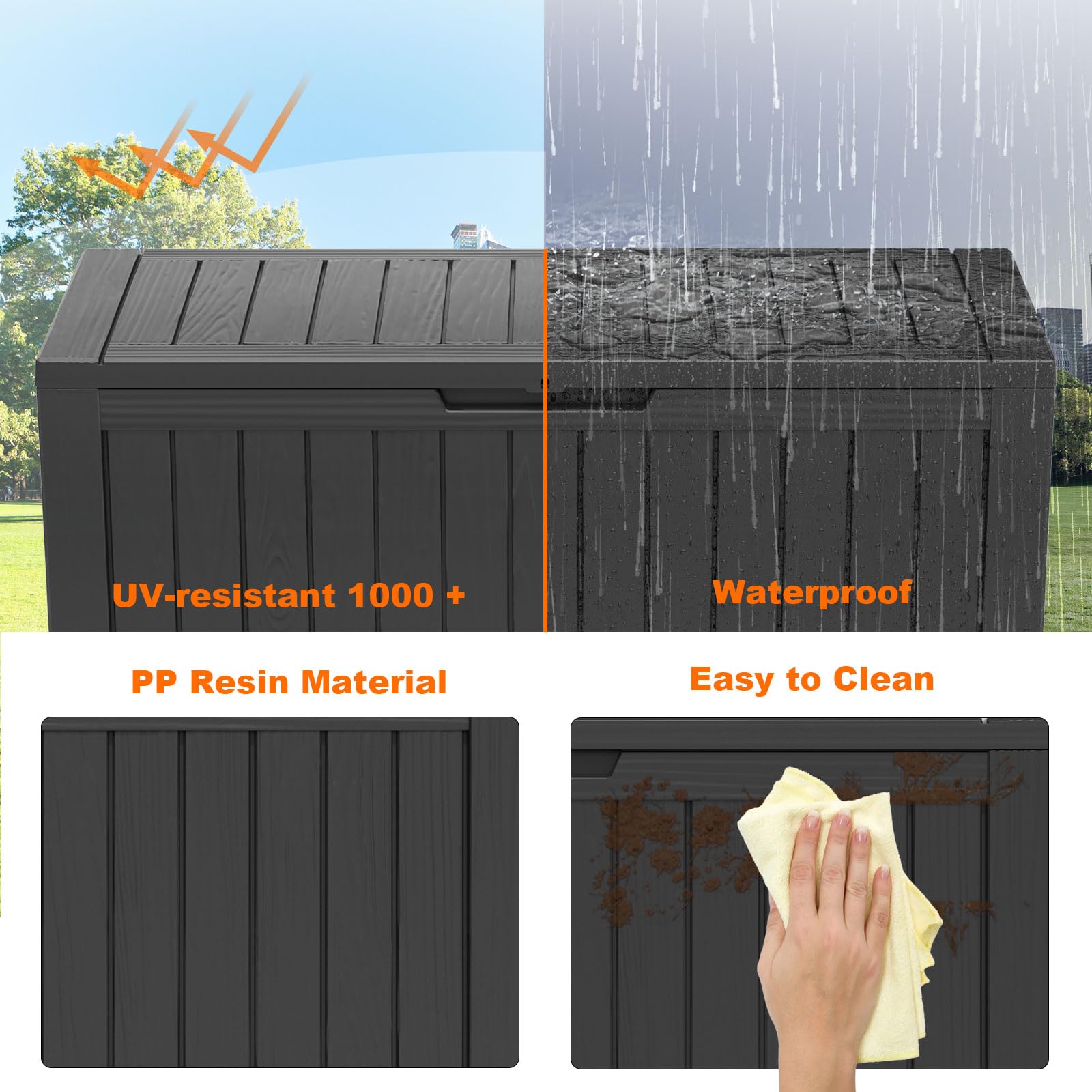 80 Gallon Resin Deck Box, Lockable Patio Outdoor Storage Box for Furniture, Garden Tools and Tools Storage, Waterproof Outside Storage Box - Black