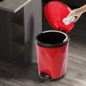 Ewingger 10 L Round Pedal Garbage Can, 3 Gallon Plastic Foot Operated Trash Can, Red Small Waste Basket