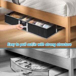 boailydi Under Bed Shoe Storage, 2 Pack Adjustable Velcro Shoe Organizer Under Bed With Bottom & Side Support, Sturdy Structure Underbed Shoe Storage Container with Cover, Space-Saving Shoe Box