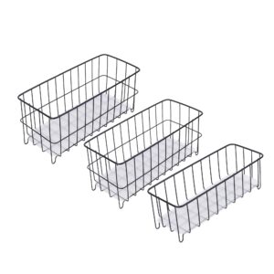 TIEYIPIN Farmhouse Decor Small Metal Wire Storage Organizer Basket Bins - Black (Set of 3)