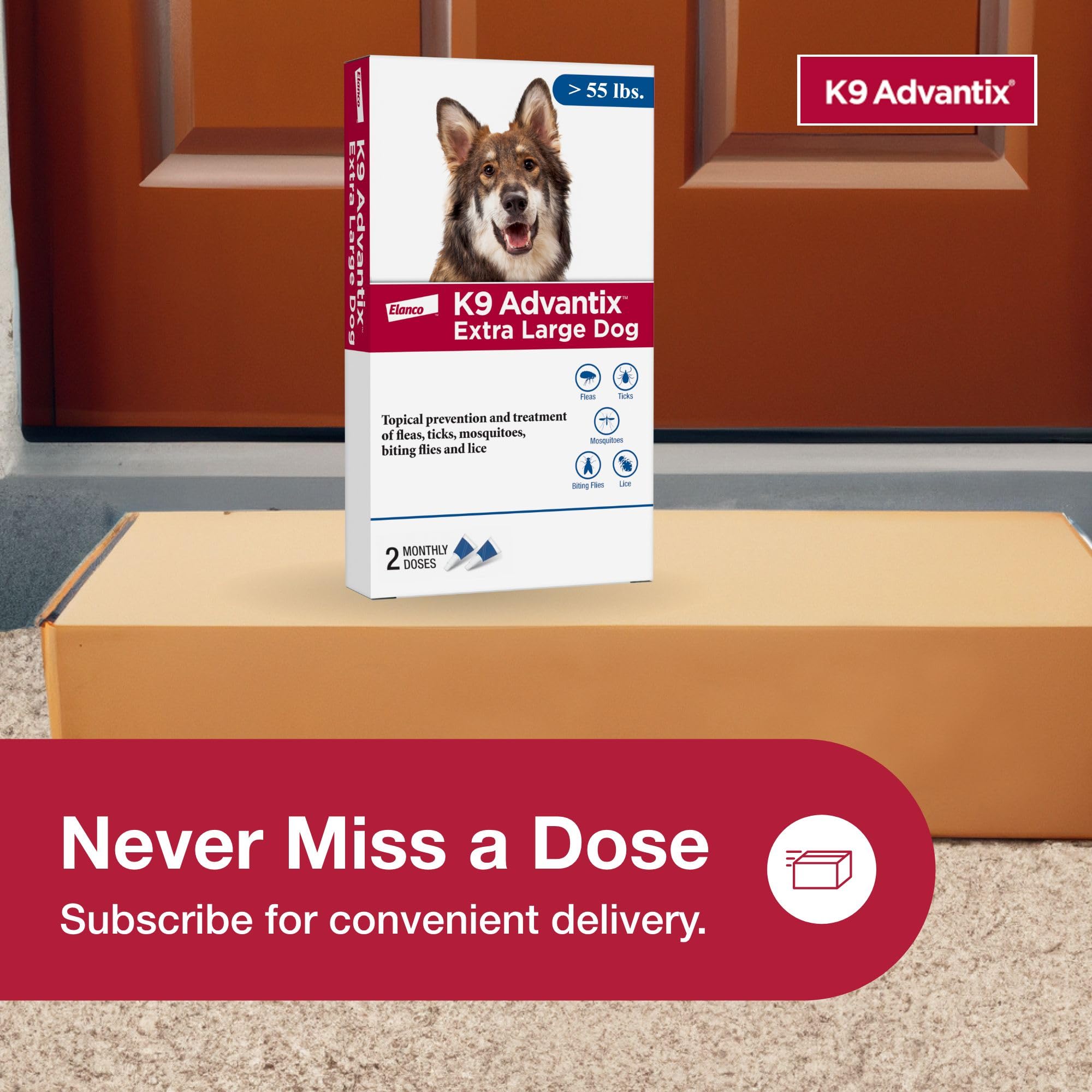 K9 Advantix Flea, Tick & Mosquito Prevention for Dogs Over 55 lbs. | Flea Drops for Extra Large Dogs | Apply Monthly | 2 Treatments