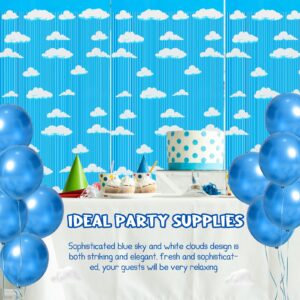 XunYee 3 Pack Blue Sky White Clouds Birthday Party Supplies, Clouds Theme Tinsel Foil Fringe Curtains Toy Party Supplies, Cartoon Story Backdrop for Baby Shower Birthday Party Decorations