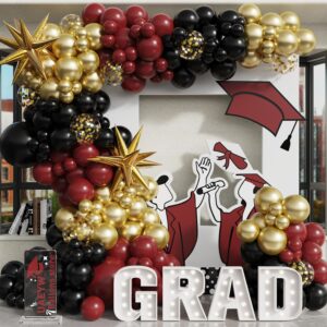 139pcs burgundy and gold balloon arch garland kit for graduation party decorations,maroon black metallic gold confetti balloons for class of 2024 congrats grad celebrations birthday supplies