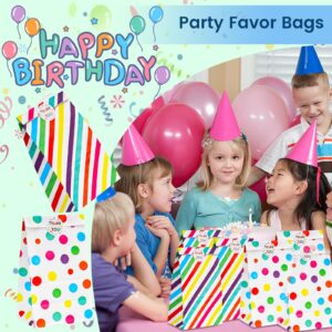 TOXOY 24PCS Party Favor Bags, Treat Bags with Stickers Colorful Stripe Dot Gift Bags for Kids Birthday Party Baby Showers 4.7" x 3.1" x 8.7"