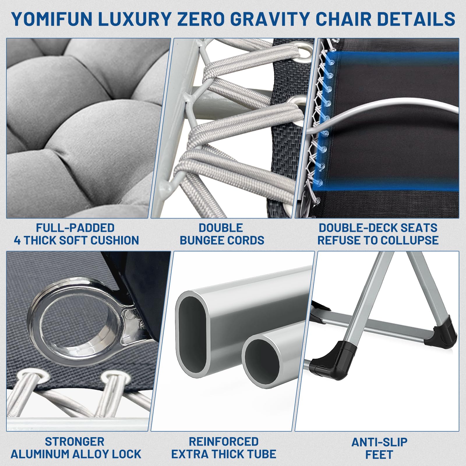 YOMIFUN Oversized Zero Gravity Chair, XL Lounge Chair 29” Width, Padded Recliner Chair W/Removable Cushion & Adj Headrest, Storage Bag, Footrest Cushion, Cup Holder, for Indoor Outdoor, Gray