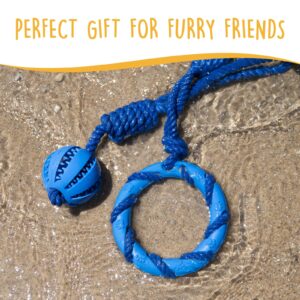 CANINE CANYON Dog Chew Toys 2 Pack, Dog Toys for Teeth Cleaning, Teething Rubber Ring & Ball with Cotton Rope Dog Toys to Keep Them Busy with Tug of War, Fetching, for Puppies, Small & Medium Dogs