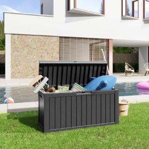 80 Gallon Resin Deck Box, Lockable Patio Outdoor Storage Box for Furniture, Garden Tools and Tools Storage, Waterproof Outside Storage Box - Black