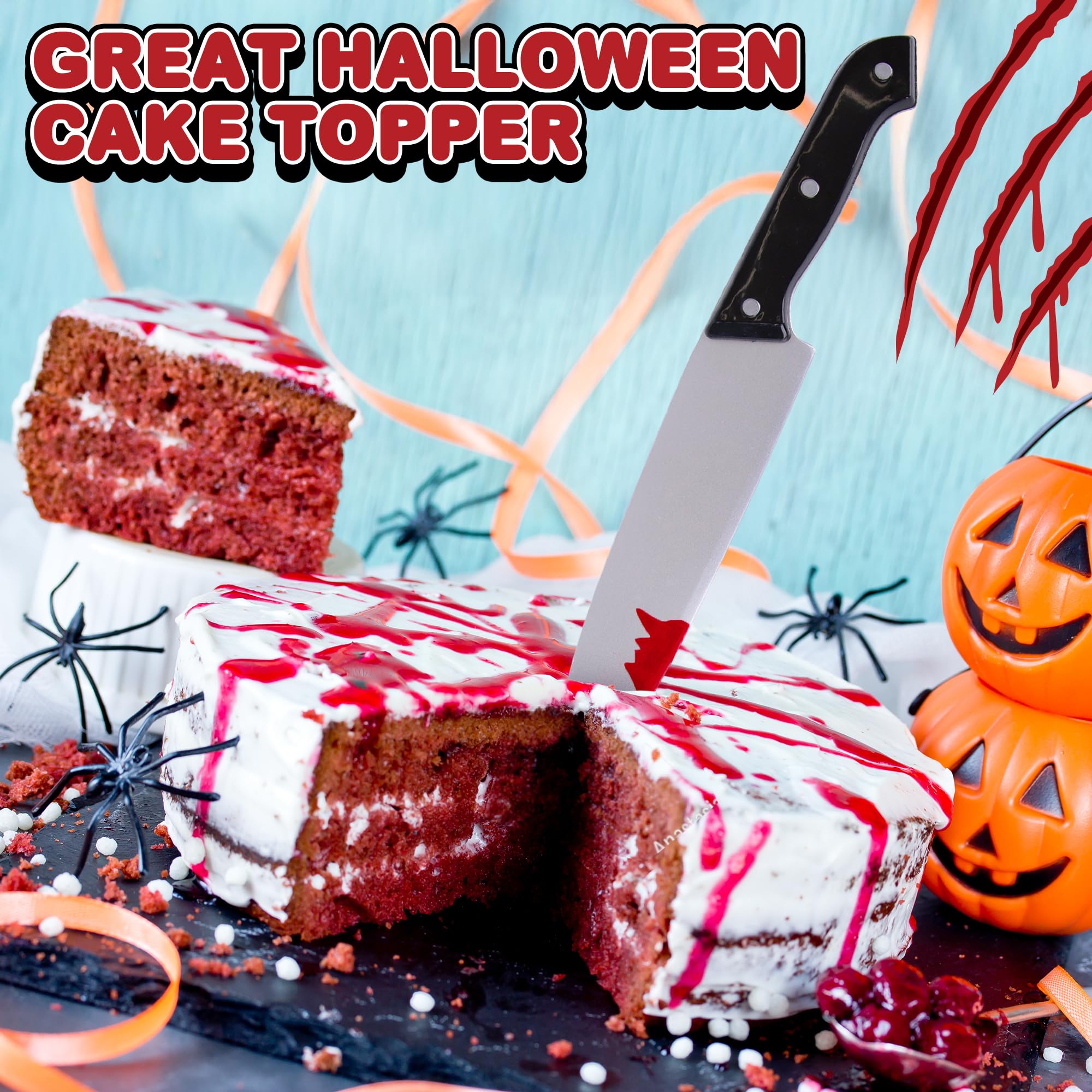 ArtCreativity Fake Bloody Knife Set for Halloween - Bloody Knife Prop Set with Meat Cleaver and Kitchen Knife - Two Highly Detailed Plastic Knives for Halloween Costumes - Toy Knife Set with Blood