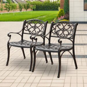 PATIO-IN 2 Pieces Patio Dining Chairs Cast Aluminum Bistro Chair Set, All Weather Outdoor Chair with Bronze MAluminum Frame for Outdoor Lawn Garden (Bronze)