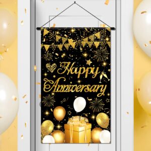 anniversary party decorations black gold happy anniversary door banner sign small wedding anniversary door hanging banner porch front door decor for men women anniversary cruise door sign supplies