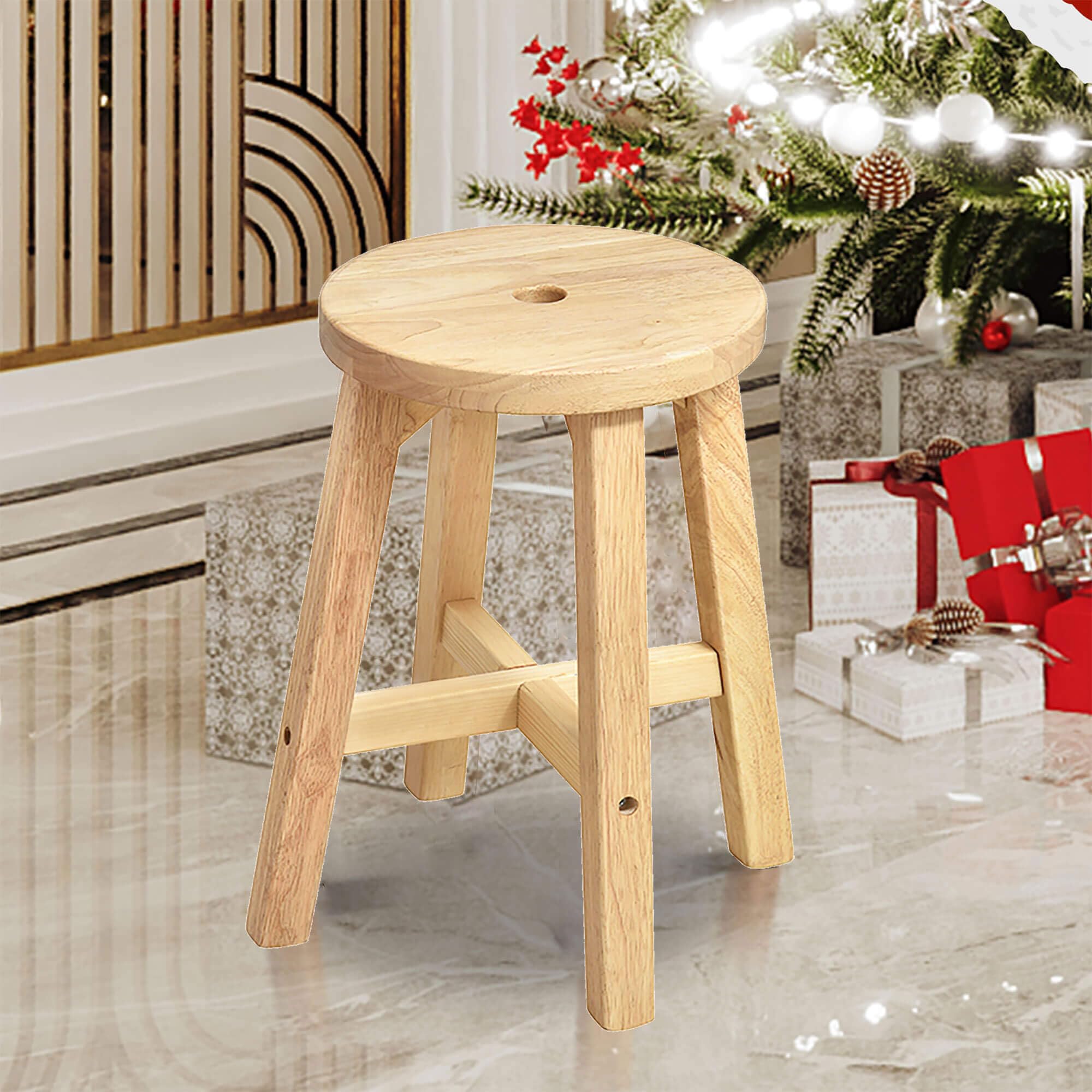 Lestar Round Wooden Stool,Solid Wood Stools,18 Inch Height Solid Wood Plant Stool,Small Wooden Stool for Bedroom Living Room