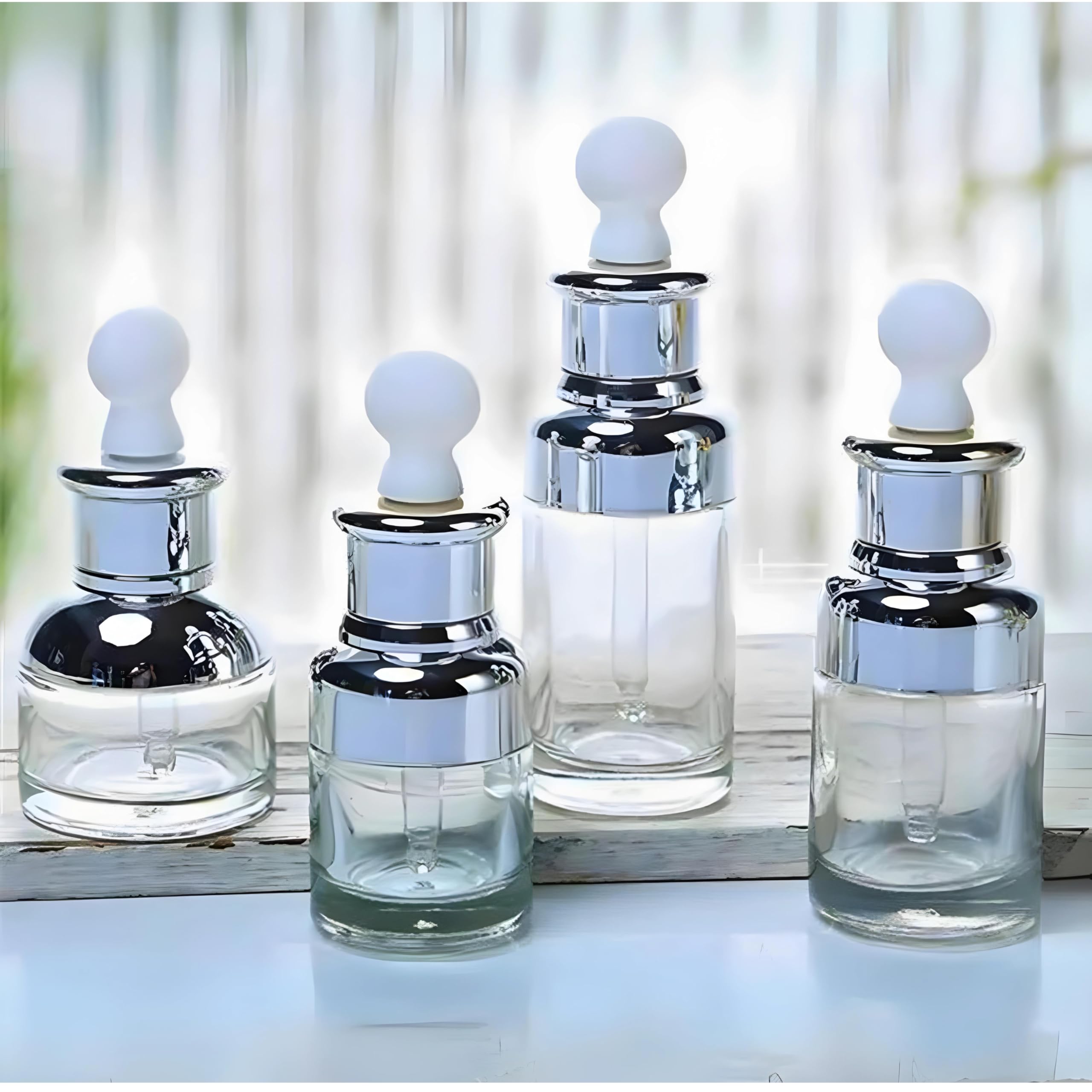 Luxury Clear Glass Dropper Bottles - Thick 2oz (50ml) Leakproof Eye Dropper Bottles for Essential Oils, Perfumes, Face Serums, Beauty & Personal Care, Tinctures, Travel (2oz. Silver)