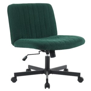 HoeuThien Green Desk Chair with Wheels Criss Cross Seat Home Wide Armless Office Computer Chair Adjustable Swivel Side Vanity Chair Dark Green for Girls