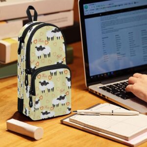 ZAZYXTJ Cute Sheep Standing Large Capacity Pencil Case 3 Compartment Pen Pouch Storage Makeup Bag for School Office Teen Girl Boy Men Women