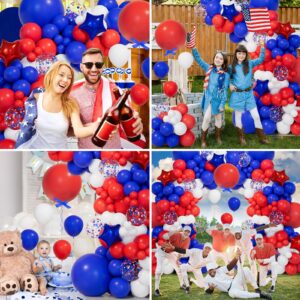 Bonropin 151pcs Red White and Blue Balloons Garland Arch Kit 4th of July Graduation Baseball Game Party Decoration Birthday Wedding Nautical Baseball Theme with Star Foil Balloons