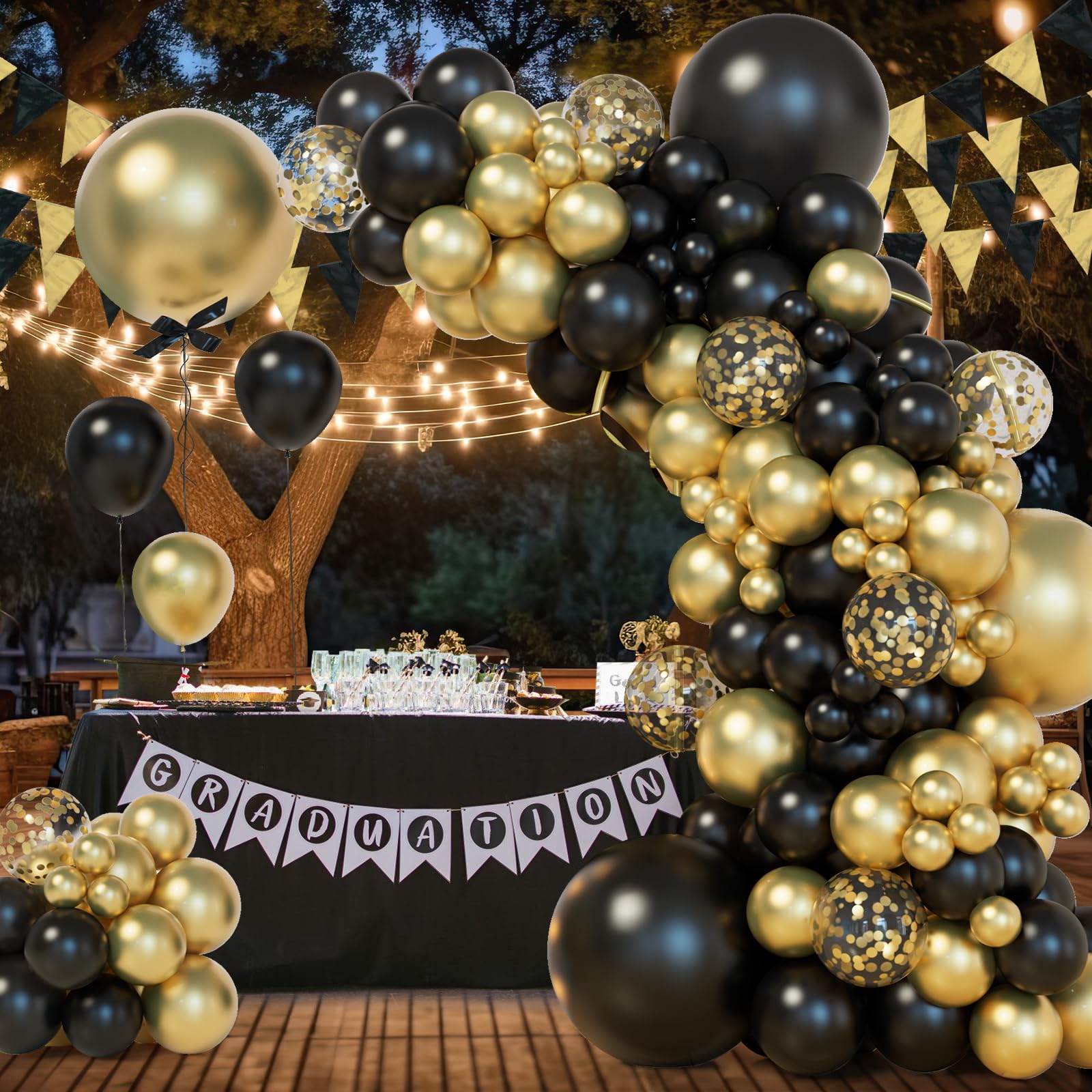 Bonropin Black and Gold Balloons Garland Arch Kit Graduation New Years Eve Party Balloons, Black Metal Gold and Metallic Confetti Gold Balloons for Baby Shower Wedding Birthday Anniversary