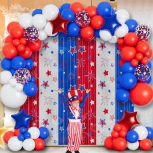 Bonropin 151pcs Red White and Blue Balloons Garland Arch Kit 4th of July Graduation Baseball Game Party Decoration Birthday Wedding Nautical Baseball Theme with Star Foil Balloons