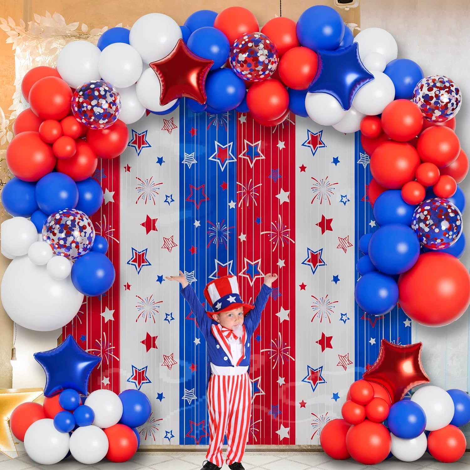 Bonropin 151pcs Red White and Blue Balloons Garland Arch Kit 4th of July Graduation Baseball Game Party Decoration Birthday Wedding Nautical Baseball Theme with Star Foil Balloons