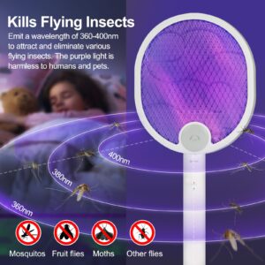 Foldable Electric Fly Swatter Racket, USB Rechargeable with 1200mAh Battery, Large 2 in 1 Bug Zapper Racket, Fly Killer and Mosquito Trap Lamp, for Indoor and Outdoor Home Backyard Patio Camping