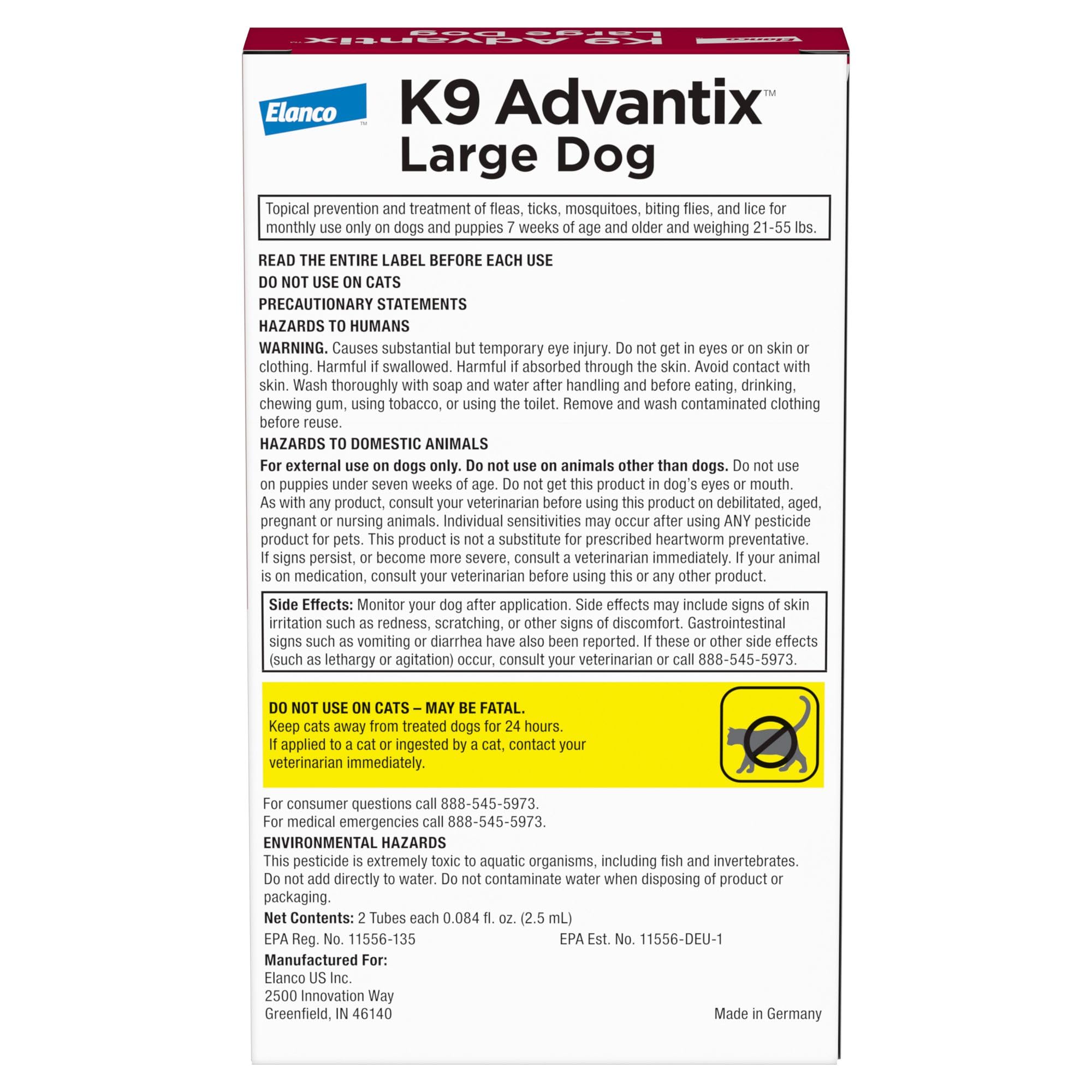 K9 Advantix Flea, Tick & Mosquito Prevention for Dogs 21-55 lbs. | Flea Drops for Large Dogs | Apply Monthly | 2 Treatments