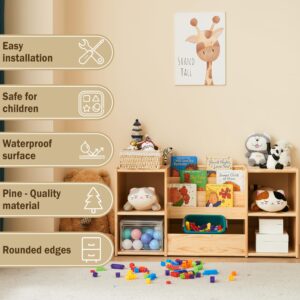 F3C | Montessori Bookshelf and Toy Storage | 3-Section Kids Bookshelf for Organizing Books | 2-Shelf Toy Organizers and Storage Cabinet | Natural Wood Bookcase with Storage | Kids Organizer