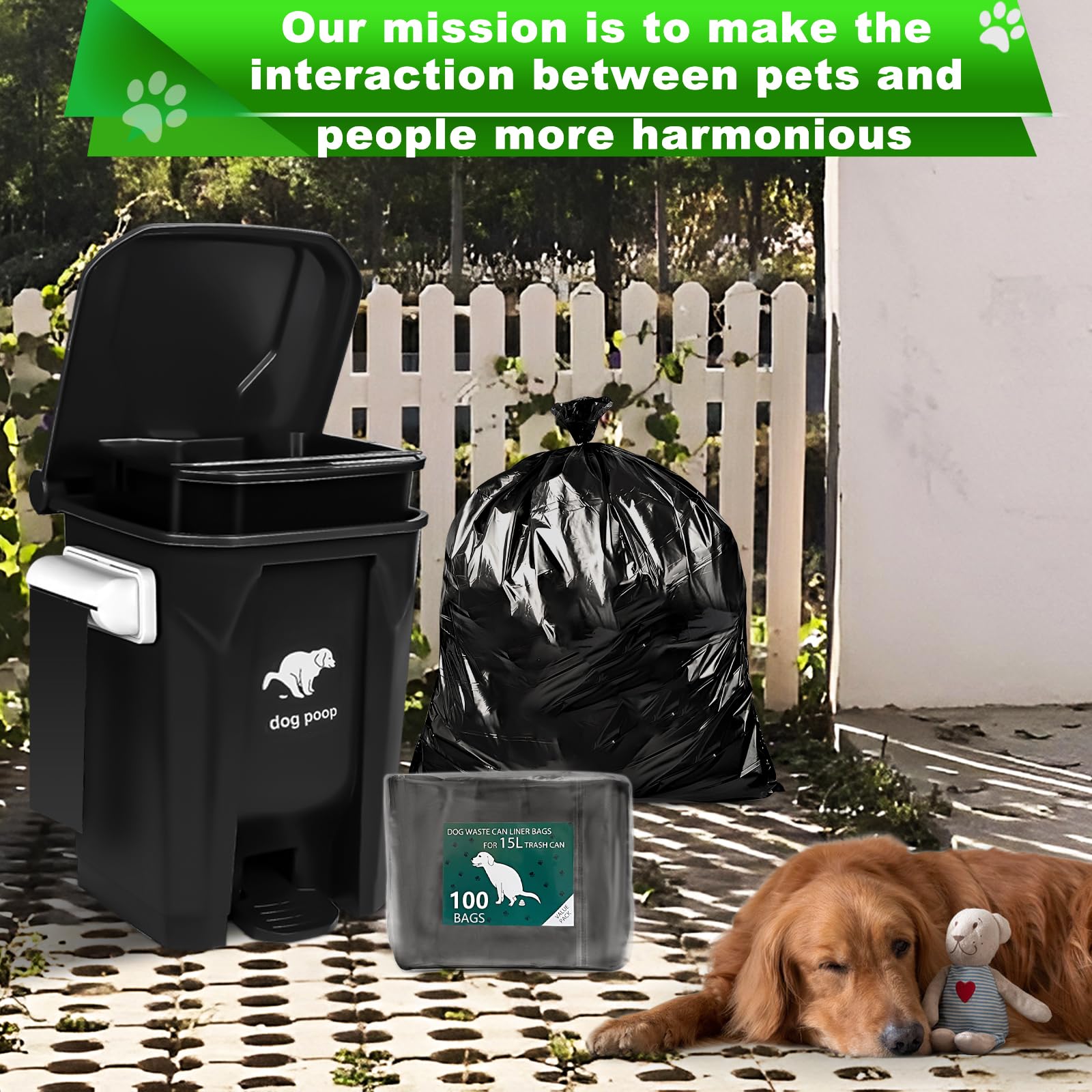 Uppcasir Dog Waste Can Liners, Dog Waste Bags for 15L Dog Poop Trash Can Outside, 10 Pack Dog Poop Bags Rolls Totaling 200 Bags for Outdoor, Garage, Yard or Other Locations